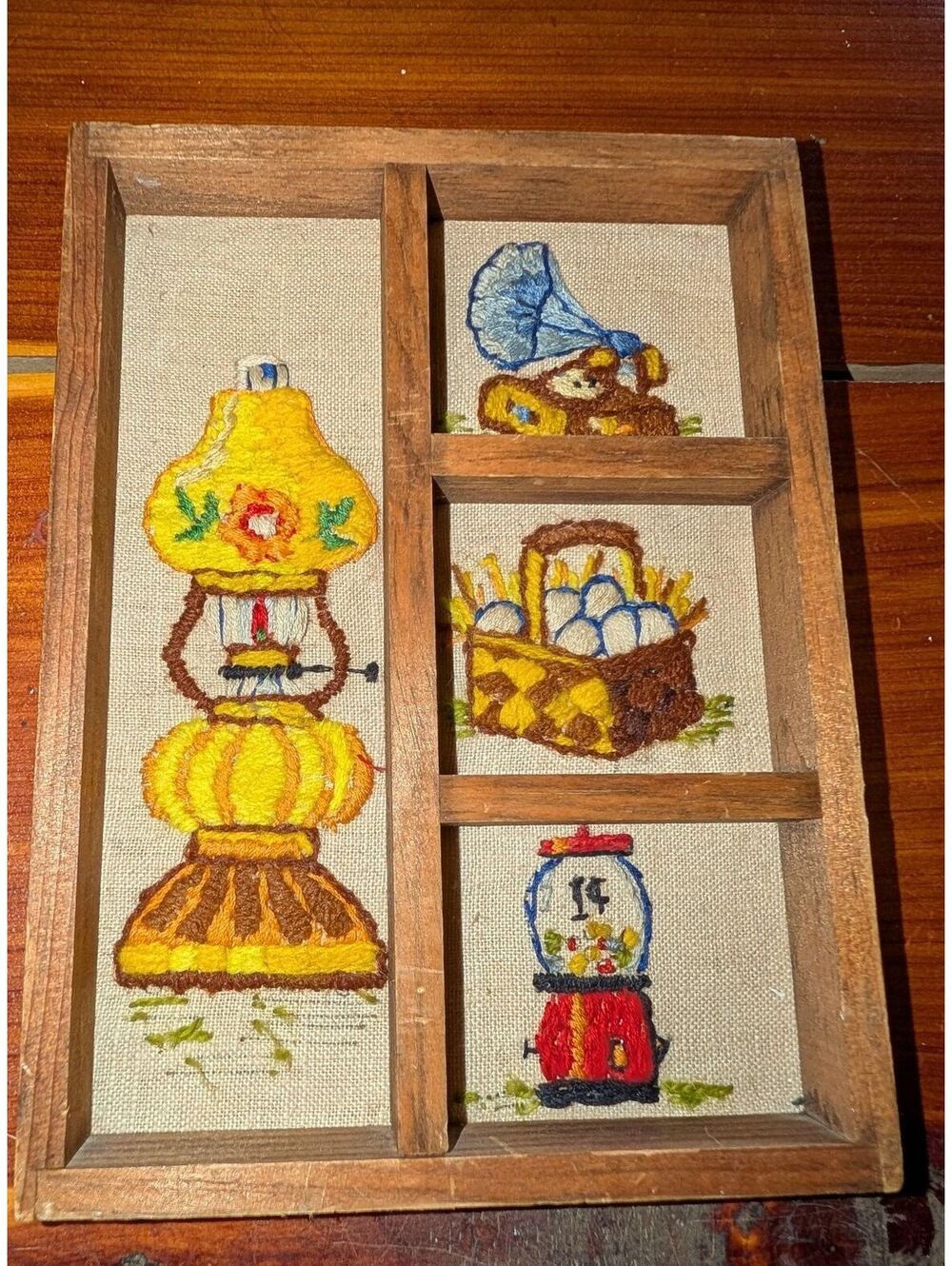Vintage Handmade Embroidered Wall Art with Wooden Frame